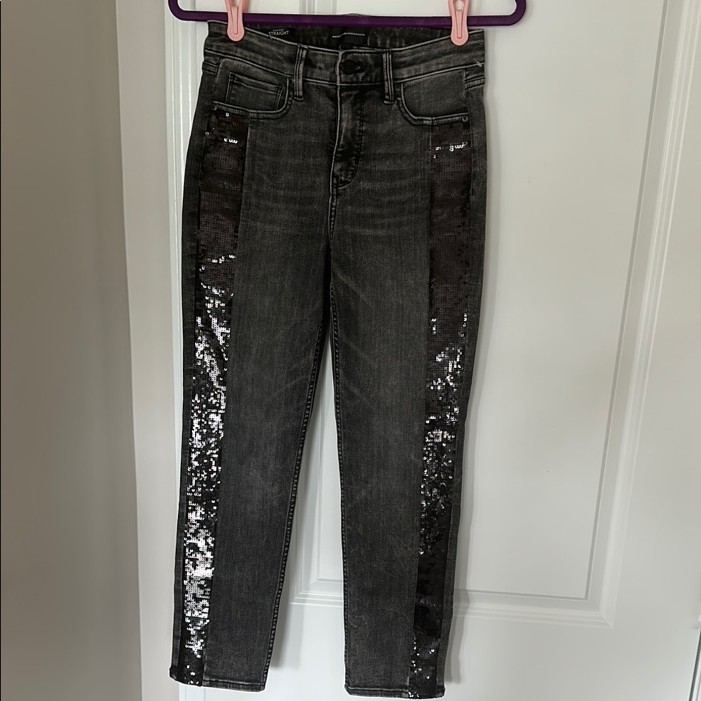 ♣️NWT♣️ White House Black Market High Rise Black Tuxedo Sequined Jeans